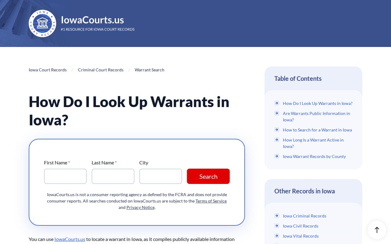 Iowa Courts Montgomery County arrest warrant information