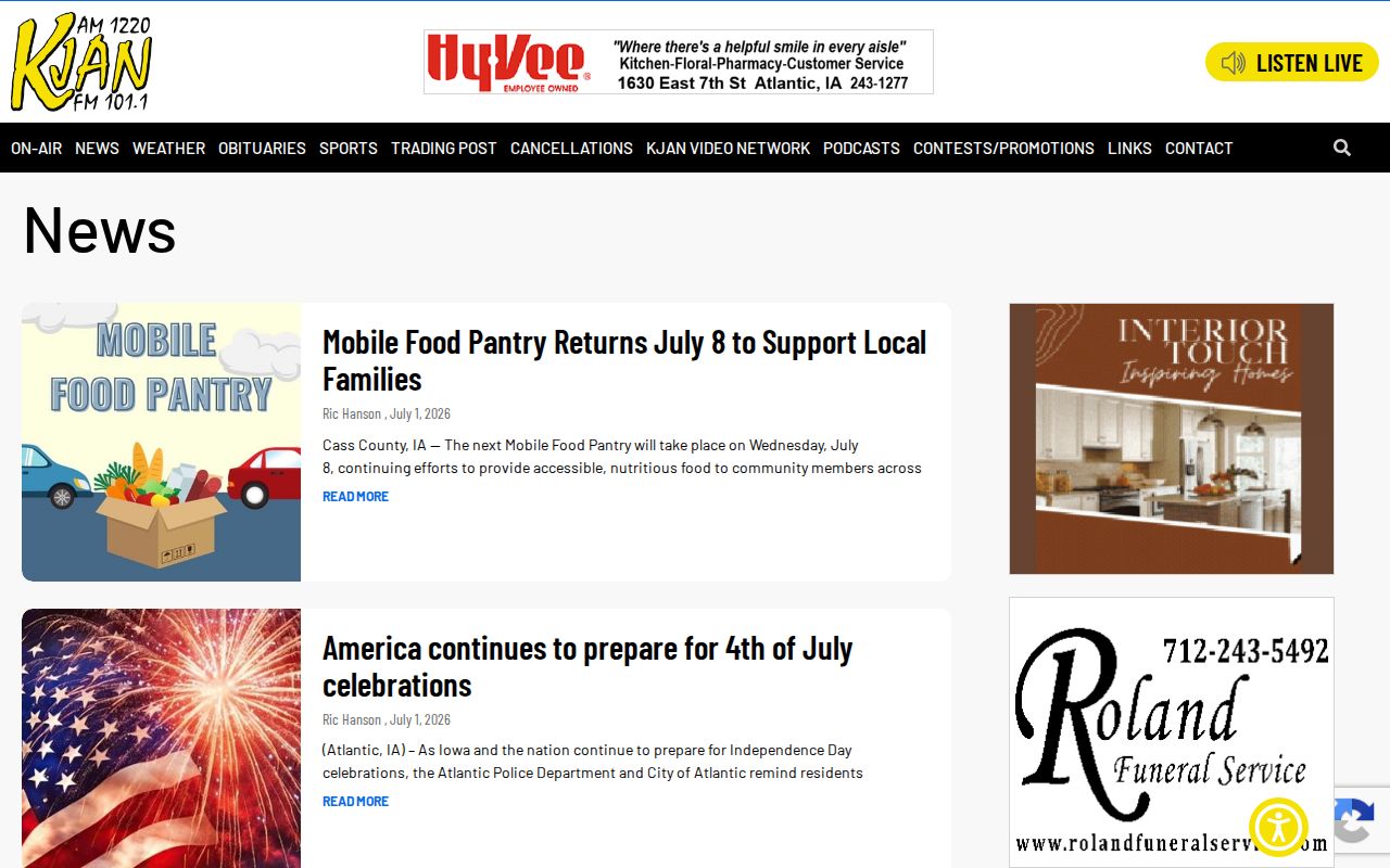 KJAN regional news archive with selected Montgomery County and Villisca coverage