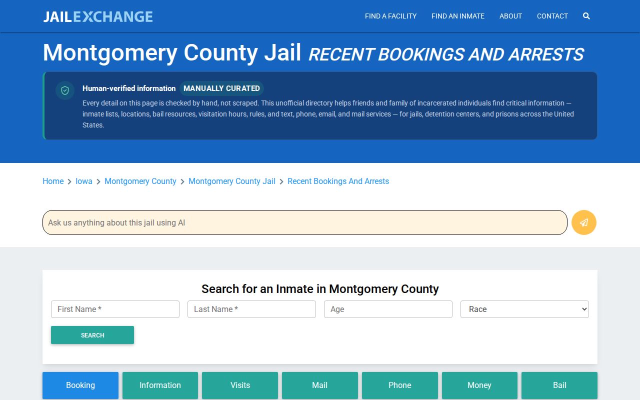 Unofficial JailExchange Montgomery County recent bookings directory page
